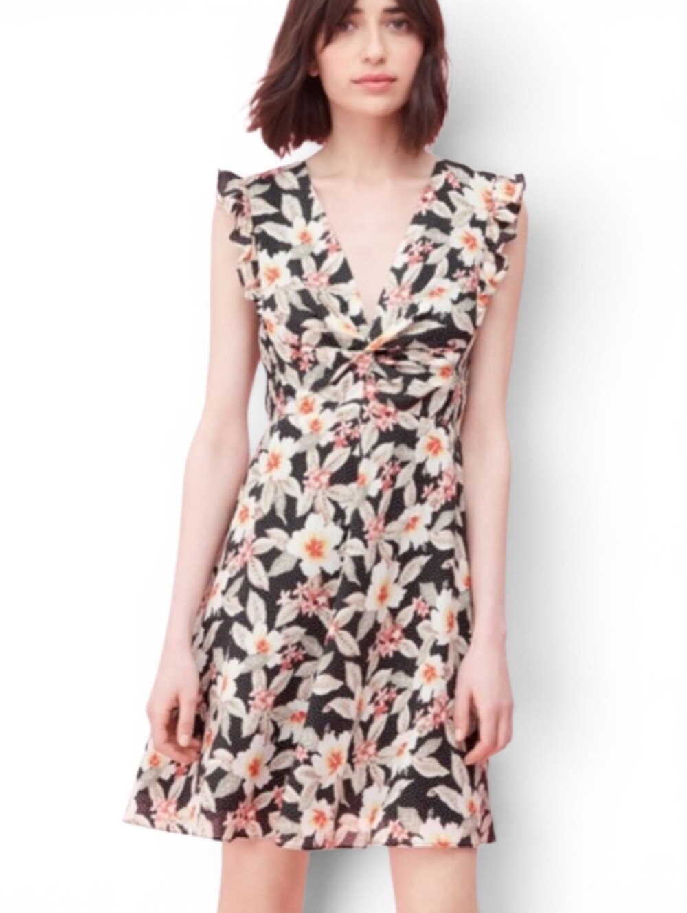 Rebecca Taylor Kamea Fleur Polka Dot And Floral Silk Dress In Black Size 6